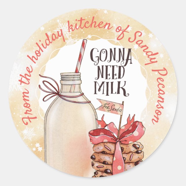 Sticker Rond Lait biscuits maison personnalisés Noël (Devant)