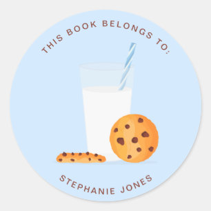 Sticker Rond Lait et cookies Ce livre appartient à