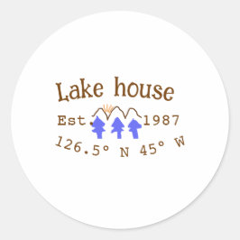 Sticker Rond Lake house et. Date année coordonnées personnalisé