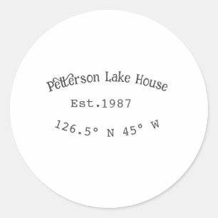 Sticker Rond Lake house et. Date année coordonnées personnalisé