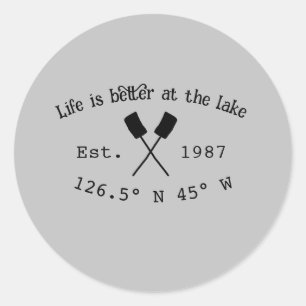 Sticker Rond Lake house et. Date année coordonnées personnalisé