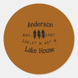 Sticker Rond Lake house et. Date année coordonnées personnalisé