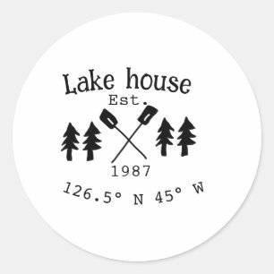 Sticker Rond Lake house et. Date année coordonnées personnalisé