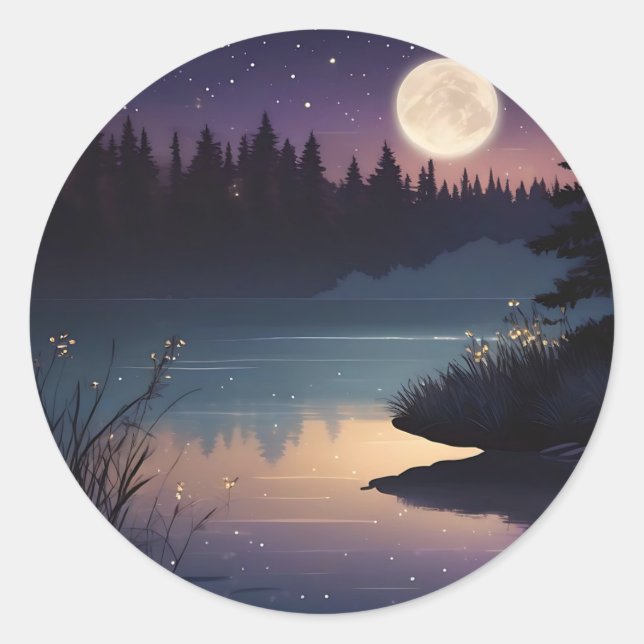 Sticker Rond Lakeside Glow Stark Night Serenity (Devant)