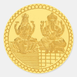STICKER ROND LAKSHMI ET GANESH GOLD COIN DESIGN
