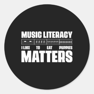 Sticker Rond L'alphabétisation musicale compte, j'aime manger d