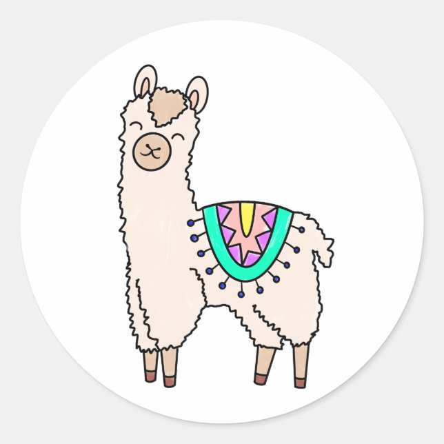 Sticker Rond lama alpaga de dessin animé souriant et heureux (Devant)
