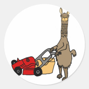 Sticker Rond Lama drôle poussant la bande dessinée de tondeus