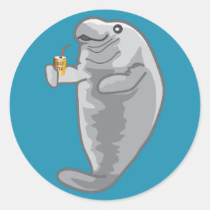 Sticker Rond Lamantin glacé - juste froid