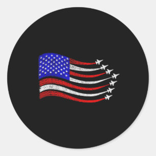 Sticker Rond L'Américain Patriotic Fighter Jets Drapeau Usa Wav