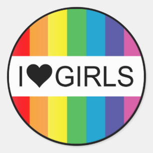 Sticker Rond l'amour arc-en-ciel. j'aime les filles.