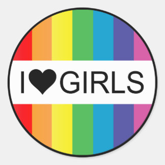 Sticker Rond l'amour arc-en-ciel. j'aime les filles.