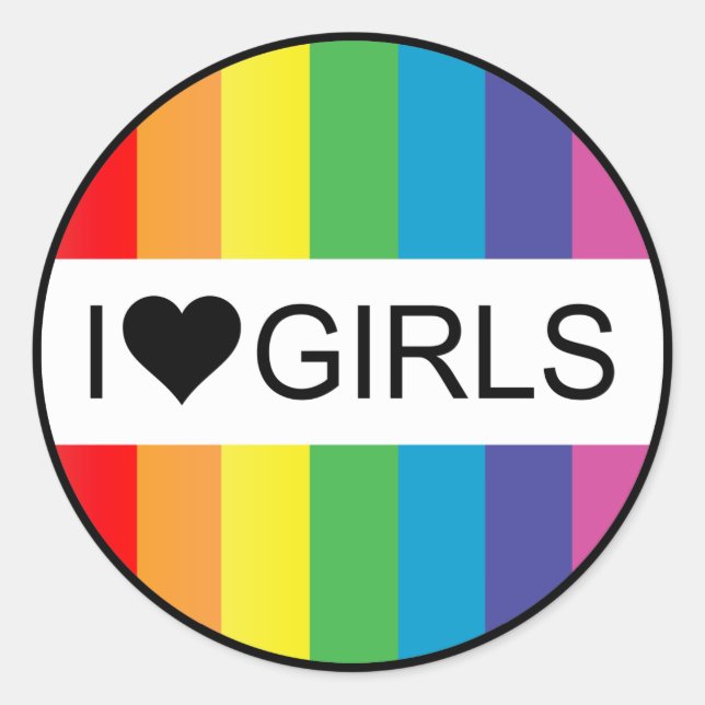 Sticker Rond l'amour arc-en-ciel. j'aime les filles. (Devant)