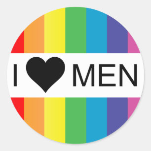Sticker Rond l'amour arc-en-ciel. je coeur les hommes.