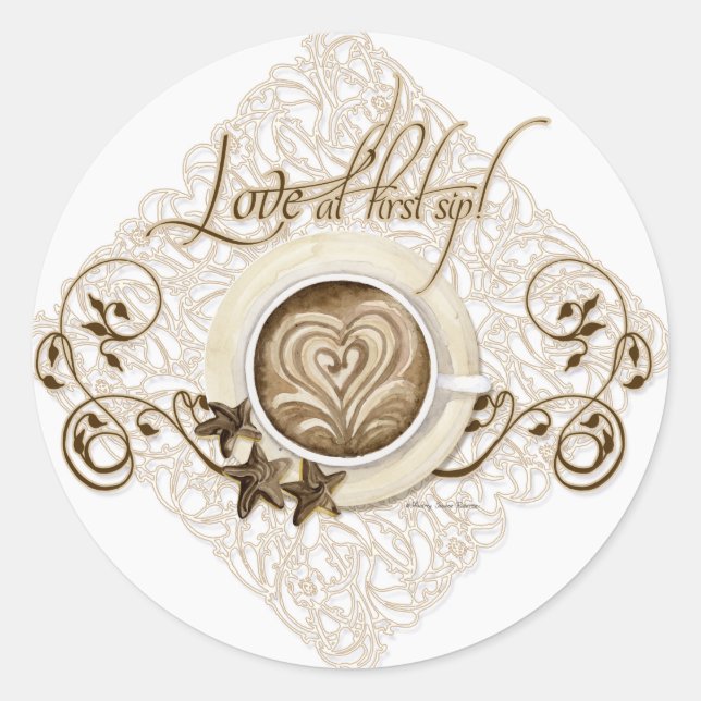 Sticker Rond L'amour au premier verre - Cappuccino (Devant)