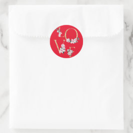 Sticker Rond L'amour dans la lettre d'or avec les fleurs de mag