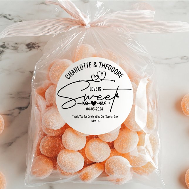 Sticker Rond L'amour élégant est Mariage de calligraphie cardia (love is sweet wedding stickers elegant thank you script calligraphy engagement party modern for her)