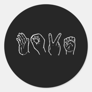 STICKER ROND L'AMOUR EN LANGUE SIGNE