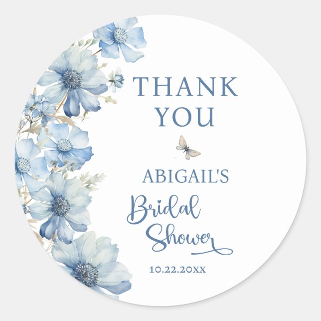 STICKER ROND L'AMOUR ÉPANOUIT FLEURS BLEUES MARIAGE (Devant)