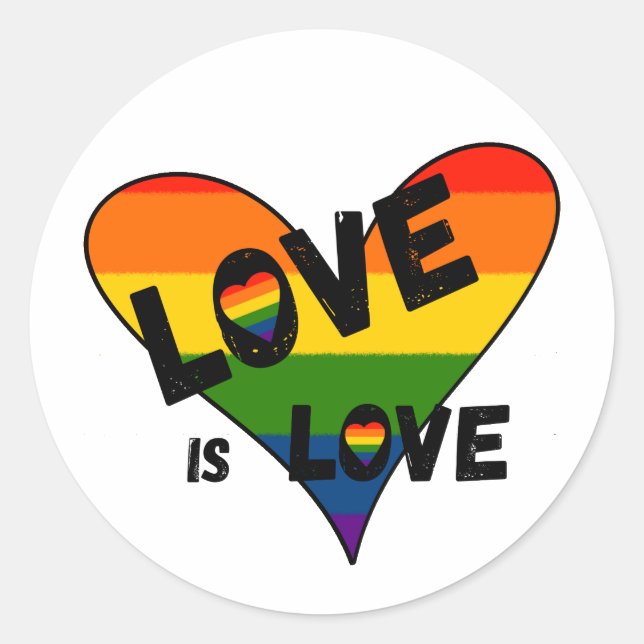 Sticker Rond L'amour est amour Coeur arc-en-ciel (Devant)