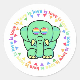 Sticker Rond L'amour est amour Eléphant mignon LGBT Pride Mois