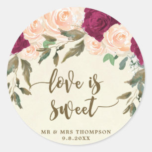 Sticker Rond l'amour est douce pêche burgundy collant de faveur