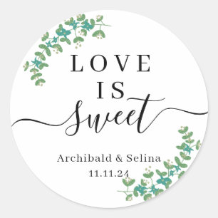 Sticker Rond L'amour est doux avec un Mariage Feuille symétriqu