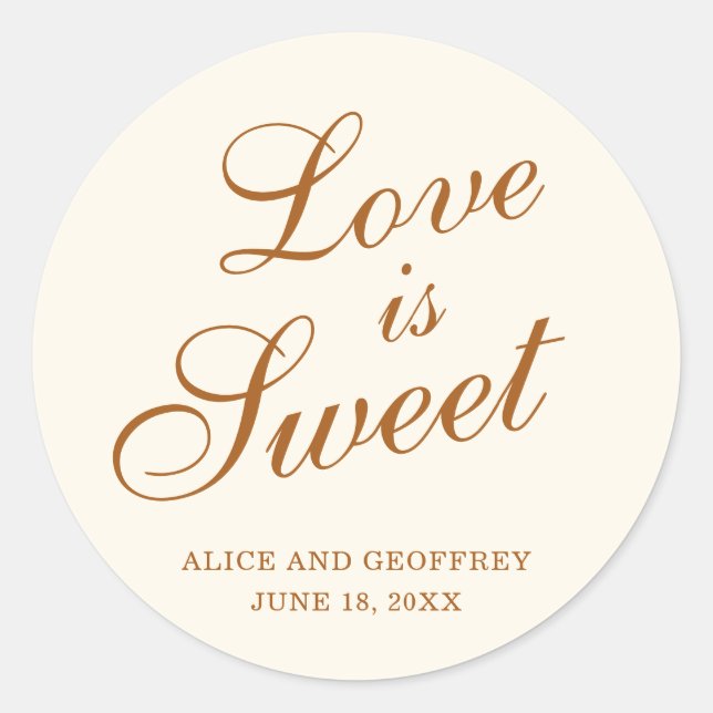 Sticker Rond L'Amour Est Doux Élégant Mariage En Cuivre D'Ivoir (Devant)