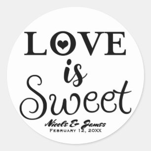 Sticker Rond L'AMOUR EST DOUX Faveur de mariage moderne noir et