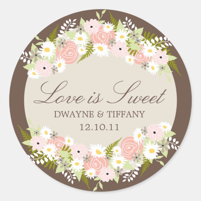 Sticker Rond L'amour est doux - Fleurs (Devant)