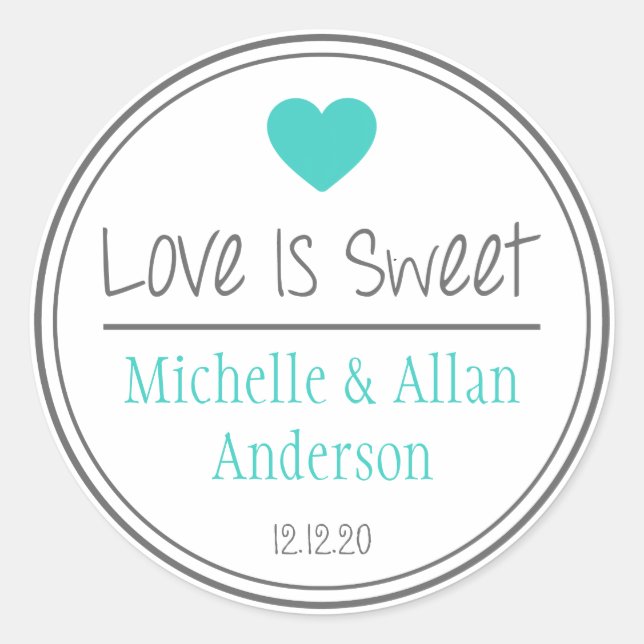 Sticker Rond L'Amour Est Doux Le Nouveau M. & Mme (Turquoise /  (Devant)