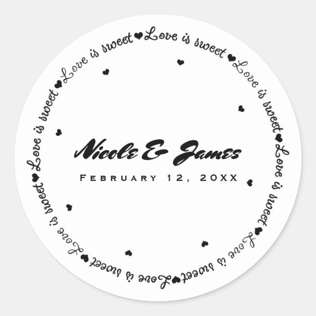 Sticker Rond L'amour est doux Noir Blanc Merci Mariage Faveur (Devant)