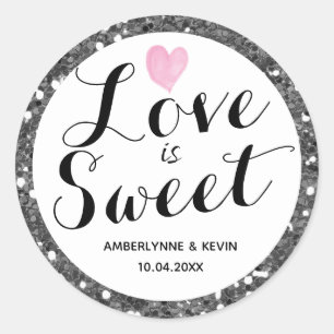 Sticker Rond L'amour est doux paillettes argent