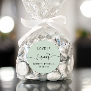 Sticker Rond L'Amour Est Doux Sage Vert Mariage Favoriser