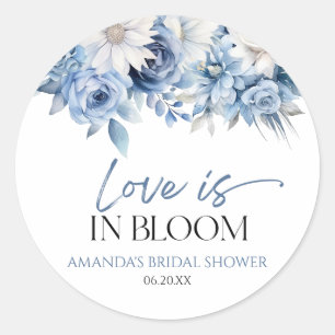 Sticker Rond L'amour est en fleurs Dusty Blue Floral Mariage Sh
