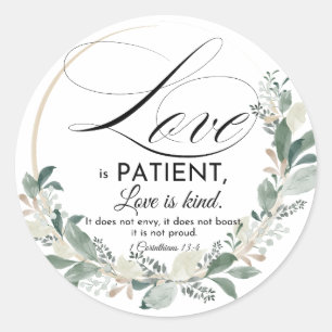 Sticker Rond L'amour est patient - 1 Cor 13:4 Fleur de feuille 