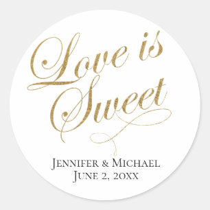 Sticker Rond L'amour est Sweet Faux Gold Foil Script Favoriser 
