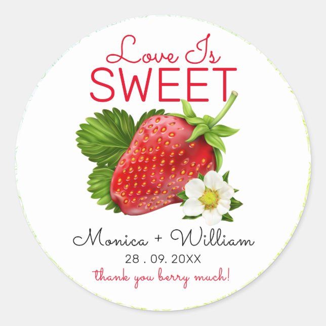 Sticker Rond L'amour est un Mariage de fraises sucrées (Devant)