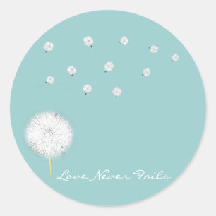 Sticker Rond L'amour n'échoue jamais Dandelion 1 Corinthiens 13