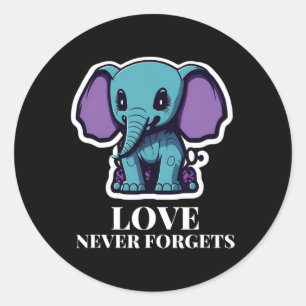 Sticker Rond L'amour n'oublie jamais l'éléphant pour les filles
