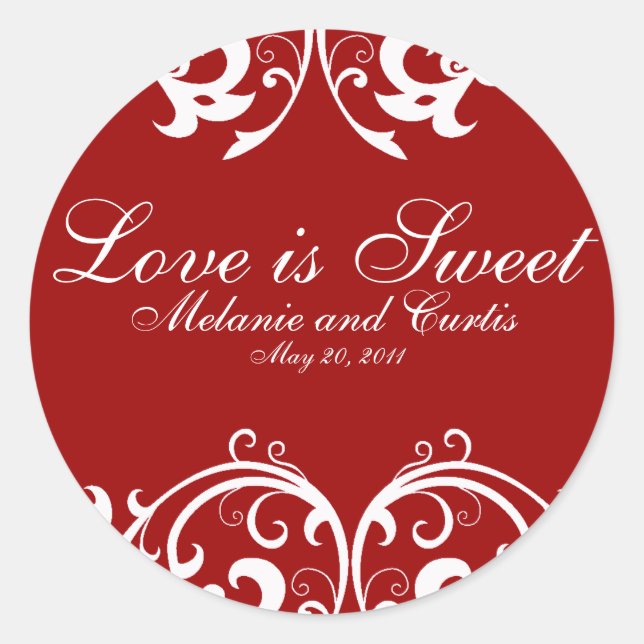 Sticker Rond L'Amour Orné Blanc Rouge Est Doux (Devant)