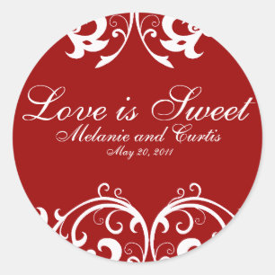 Sticker Rond L'Amour Orné Blanc Rouge Est Doux