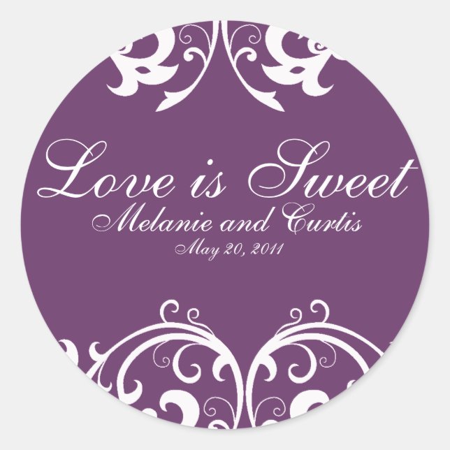 Sticker Rond L'Amour Orné Blanc Violet Est Doux (Devant)