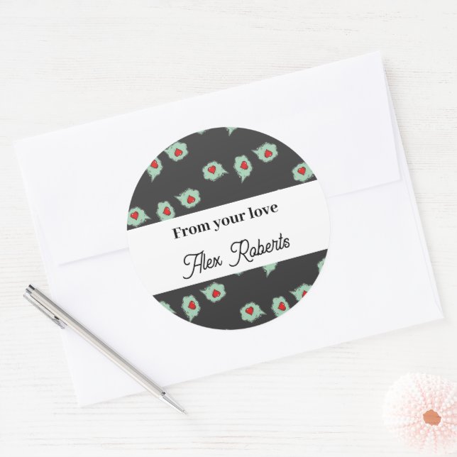 Sticker Rond L'amour parle motif sur gris (Enveloppe)