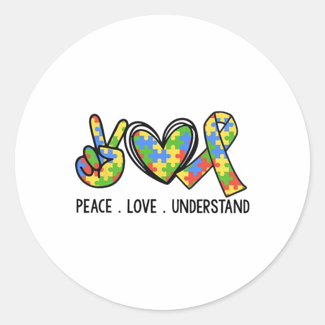 Sticker Rond L'amour pour la paix Comprendre l'autisme (Devant)