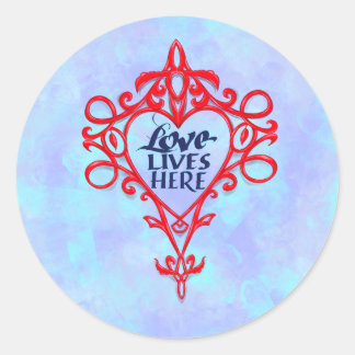 Sticker Rond L'amour vit ici, affirmation tirée main