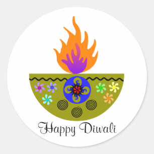 Sticker Rond Lampe Diwali colorée Diya