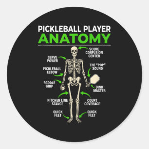 Sticker Rond l'anatomie d'un joueur de pickleball drôle dink pi