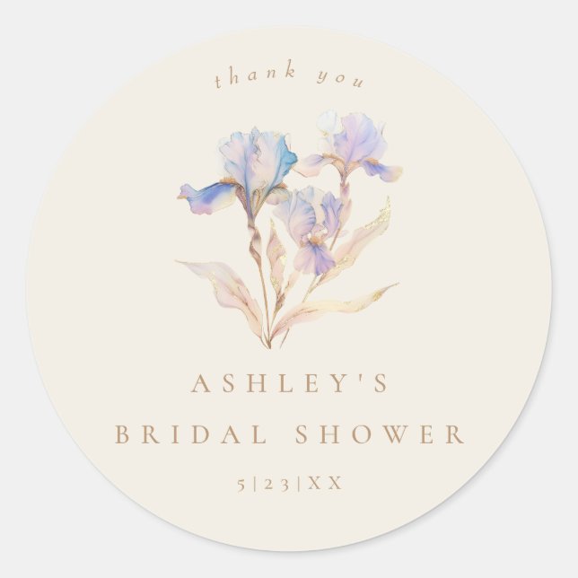 Sticker Rond Lancement de mariage aux iris aquarelle (Devant)