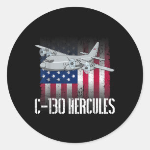 Sticker Rond L'ancien combattant salé C-130 Hercules Drapeau am